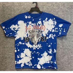 DEF LEPPARD T-Shirt Men's 2XL 1987 Animal Blue White Tie-Dye Short Sleeve NWOT